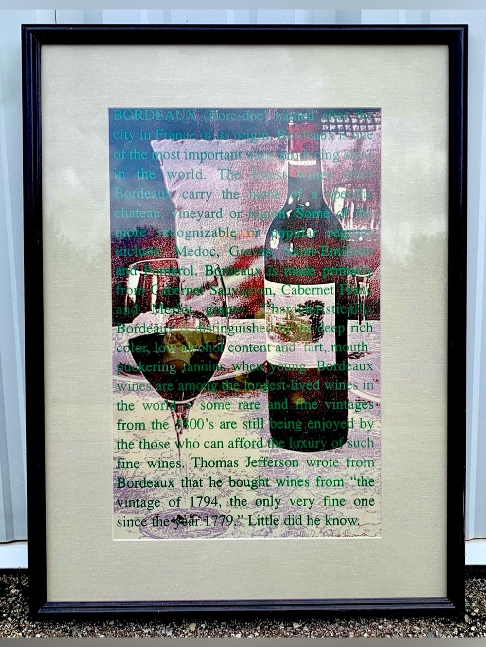 Wooden Framed NOBU HAIHARA Signed Vintage Bordeaux Wine Silkscreen Print Rare